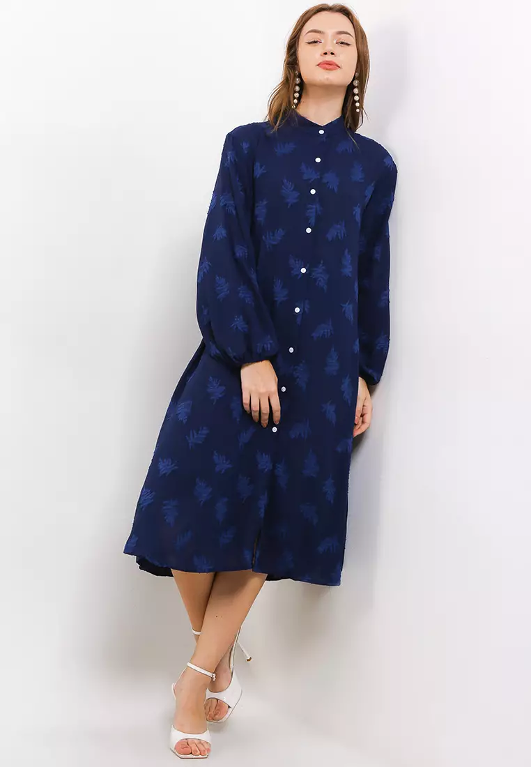 Mandarin Collar L/S Jacquard Shirt Dress