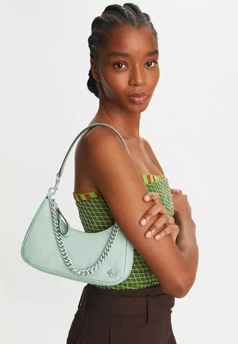 Tory Burch Mercer Shoulder Bag Small Nylon Celadon