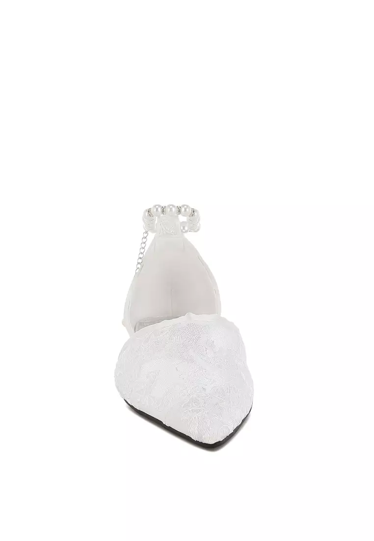 Pearl & Rhinestone Strap Flat Sandals in White