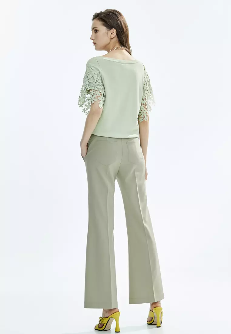 Boot Leg Green Pants With Front Slit