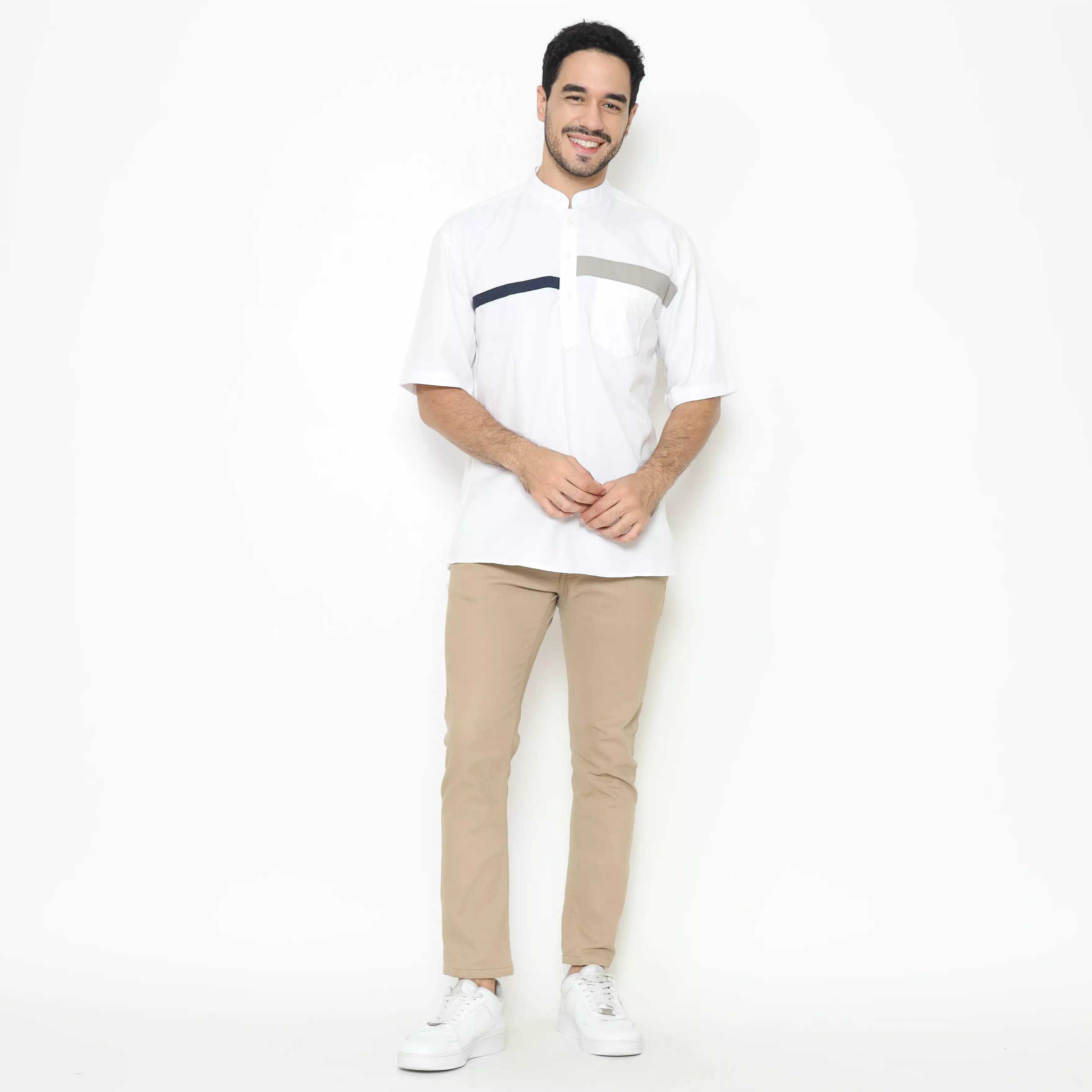 AMK Kemeja Koko Pria Lengan Pendek KK BB 005 S/s Cap 6 White