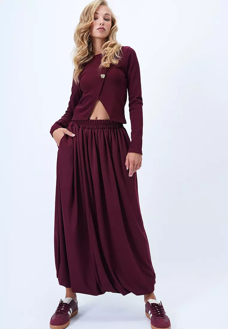 Pockets Detail Midi Bubble Skirt