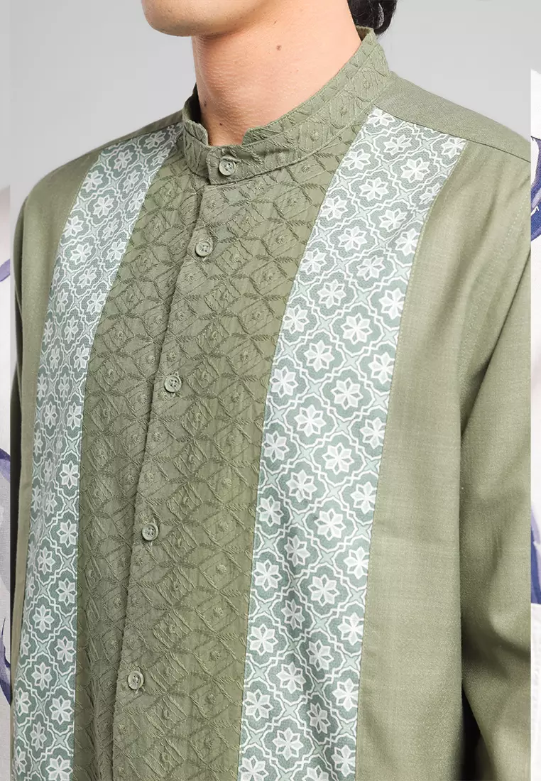 MANZONE X Adipati Dolken - Kemeja Koko Lengan Panjang Pria Haddad Modern - Sage Warna SAGE