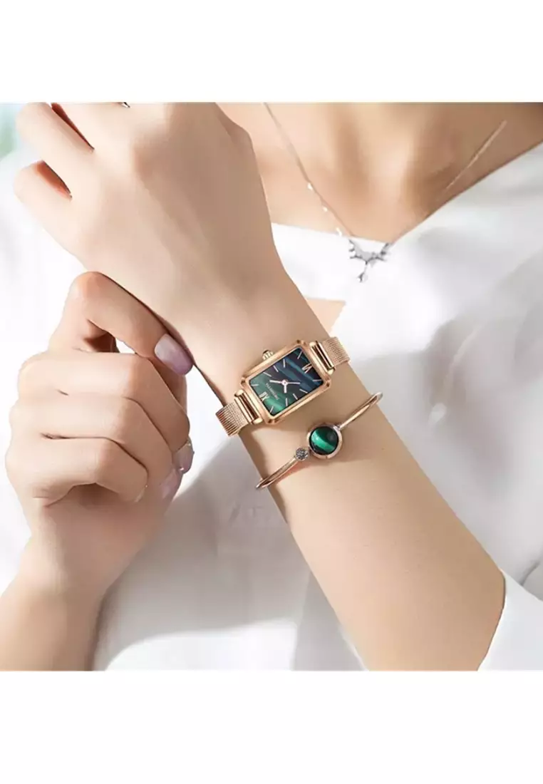 Jam Tangan Wanita Kelahiran kembali fashion wanita kuarsa jam tangan stainless steel band gaya busana kasual dengan gelang