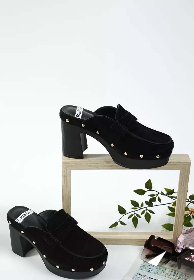 Buy Rag & CO. Black Suede Platform Clogs Online | ZALORA Malaysia