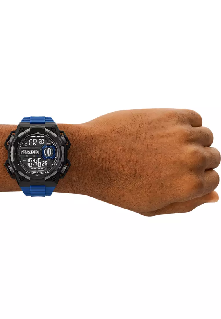 Skechers Men's Sturgess Analog-Digital Watch ( SR1171 ) - Digital, Black Case, Round Dial, 22 MM Blue Polyurethane Band