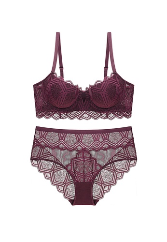 ZITIQUE purple Stylish Lace Lingerie Set (Bra And Underwear) - Purple 534F8US0EB61E7GS_1