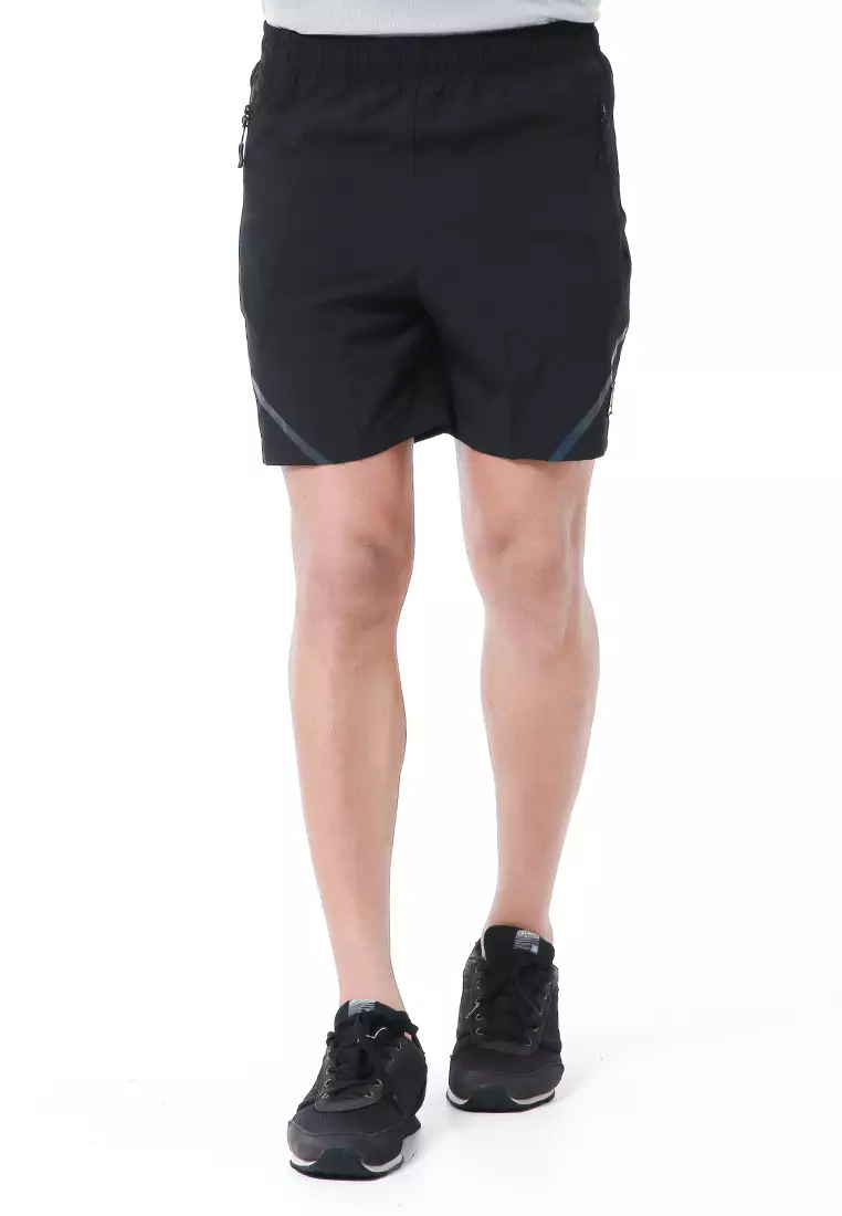 Halburt Celana Pendek Olahraga Pria Motif List Sudut Short Pants Simple Material Parasut ORIGINAL - Black