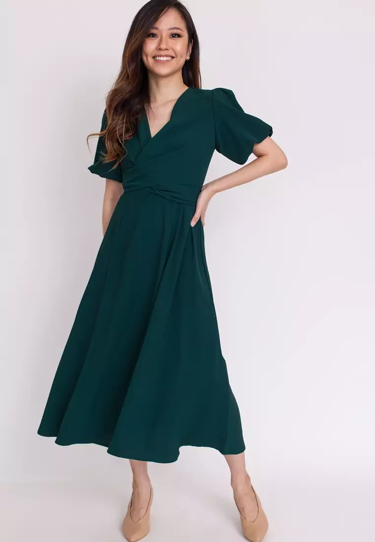 Buy Hook Clothing Puff Sleeve Wrap Front Dress Online | ZALORA Malaysia