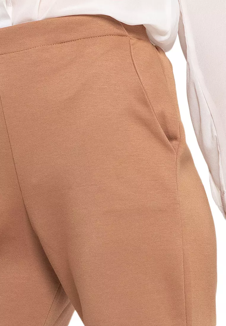 Ailen Tapered Long Pants Motif Solid High Quality Bawahan Wanita - Brown