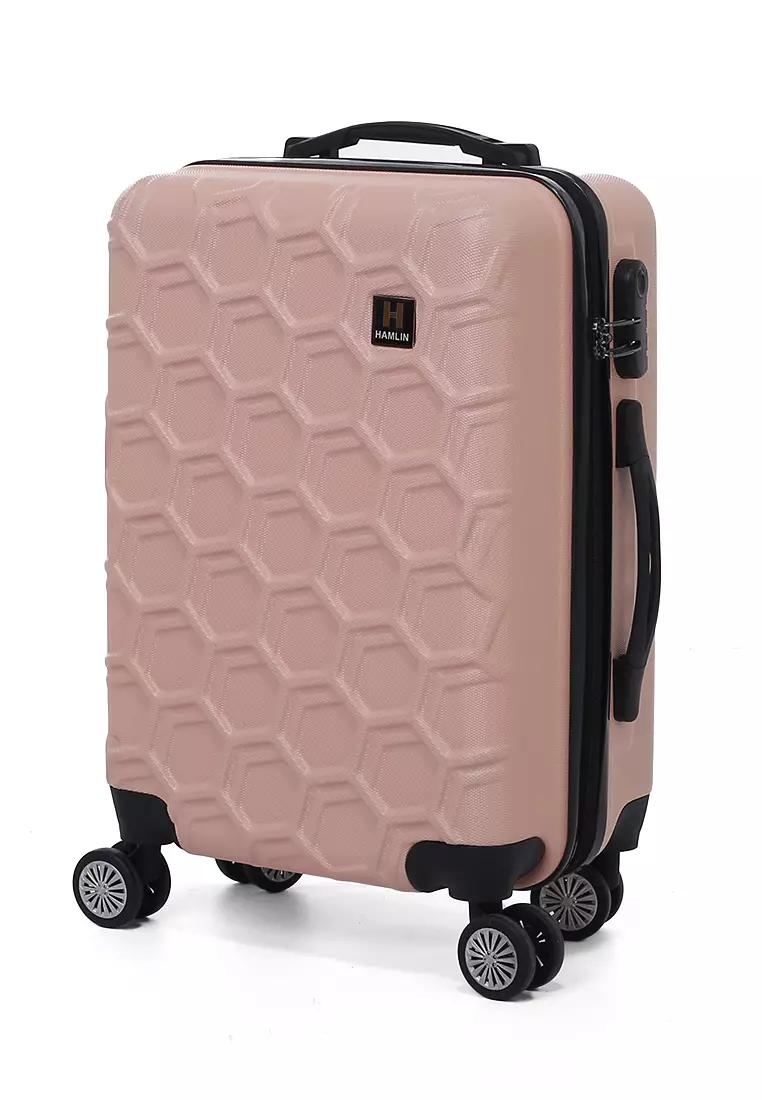 Carlton Koper Hardcase Desain Hexagon Size 20 Inch Suitcase Unisex with Rear Compartment Rubber Slot Material ABS+PVC Coated ORIGINAL - Peach