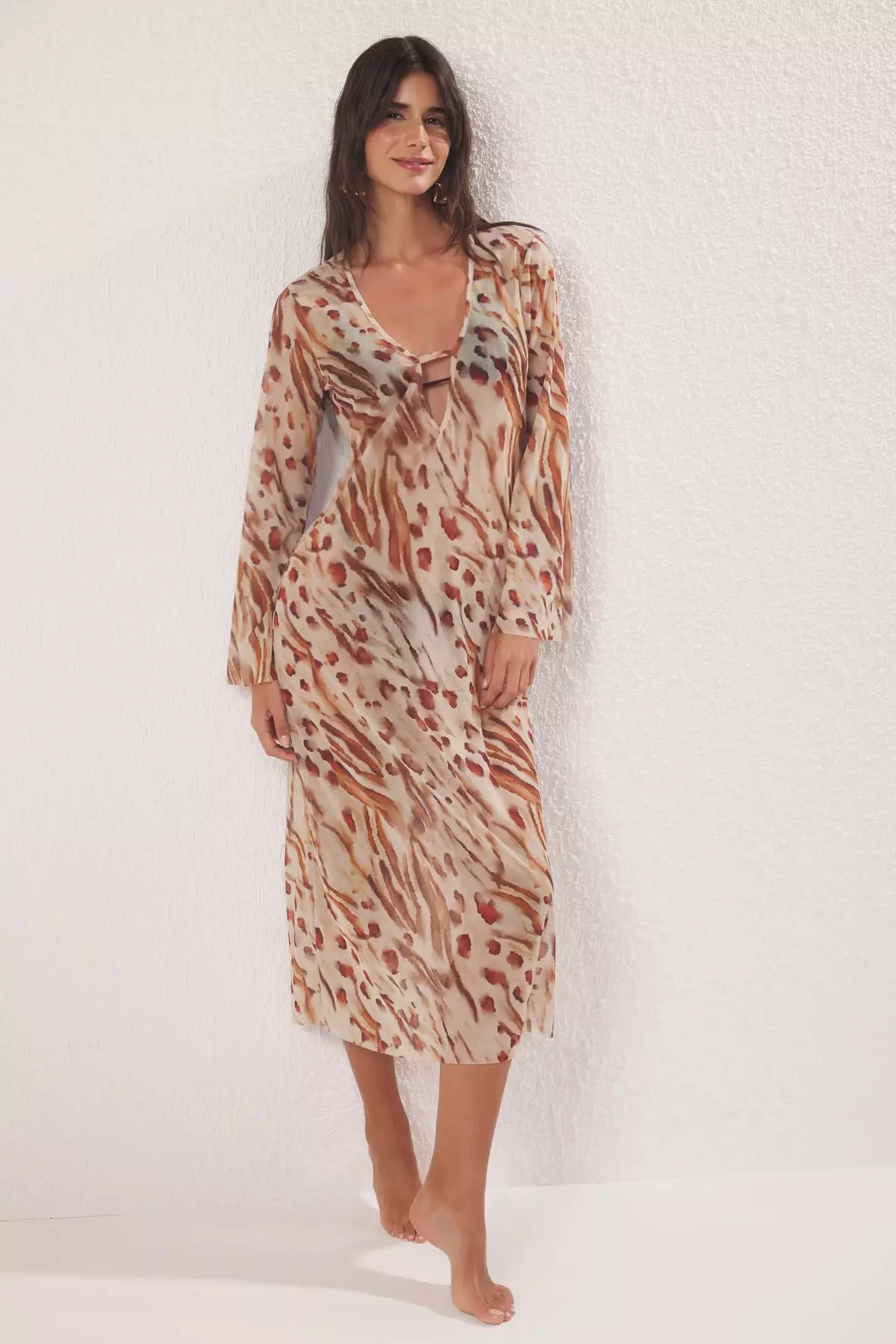 Leopard Print Maxi Woven Beach Dress TBESS25EL00116