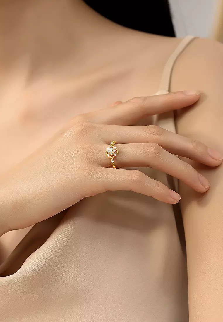 Cincin Wanita Original Flower Bloom  Style Korea Perhiasan Mewah Elegan Cincin Tunangan Cewek Rings