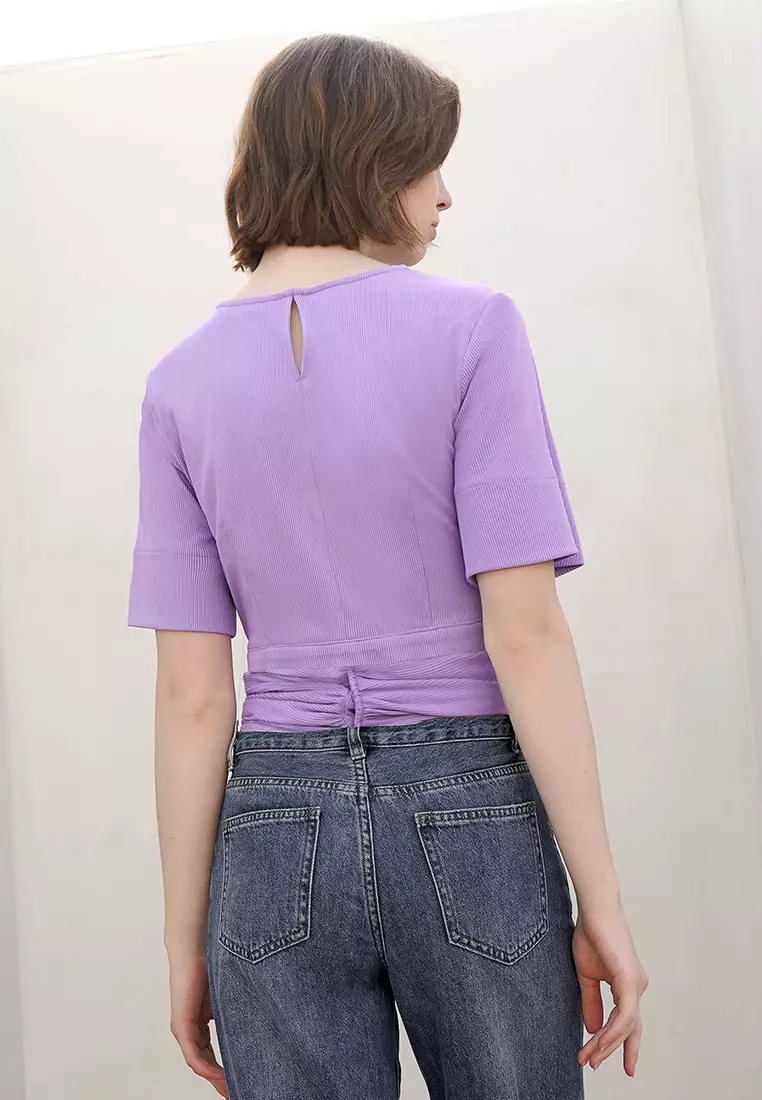 Buy Missguided Lilac Satin Wrap Front Cropped Shirt online