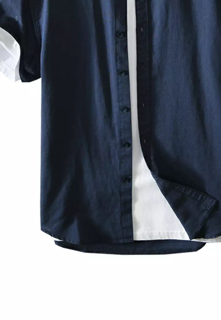 Stand Collar Linen Short Sleeved Shirts MS740