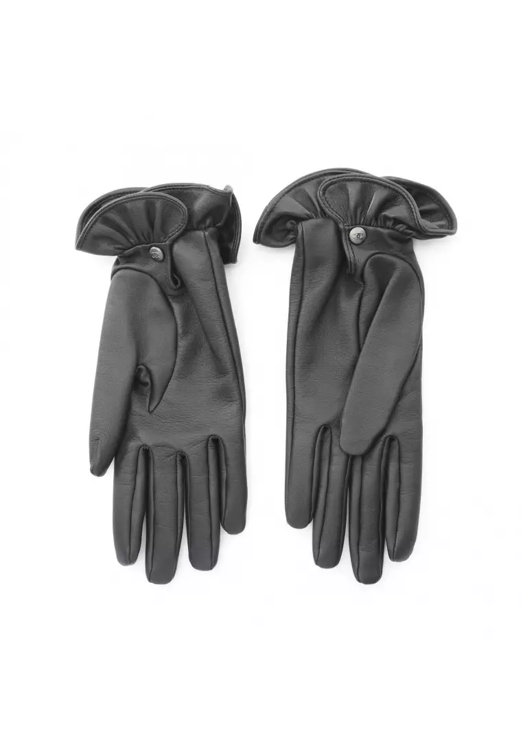 Pre-Loved Chanel coco mark frill gloves glove lambskin black