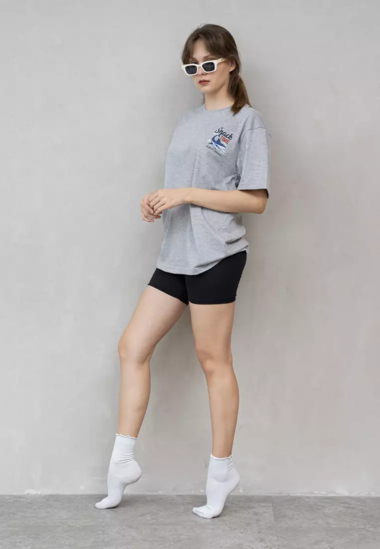 Kaos abu t shirt polos wanita houseofcuff motif Snack time