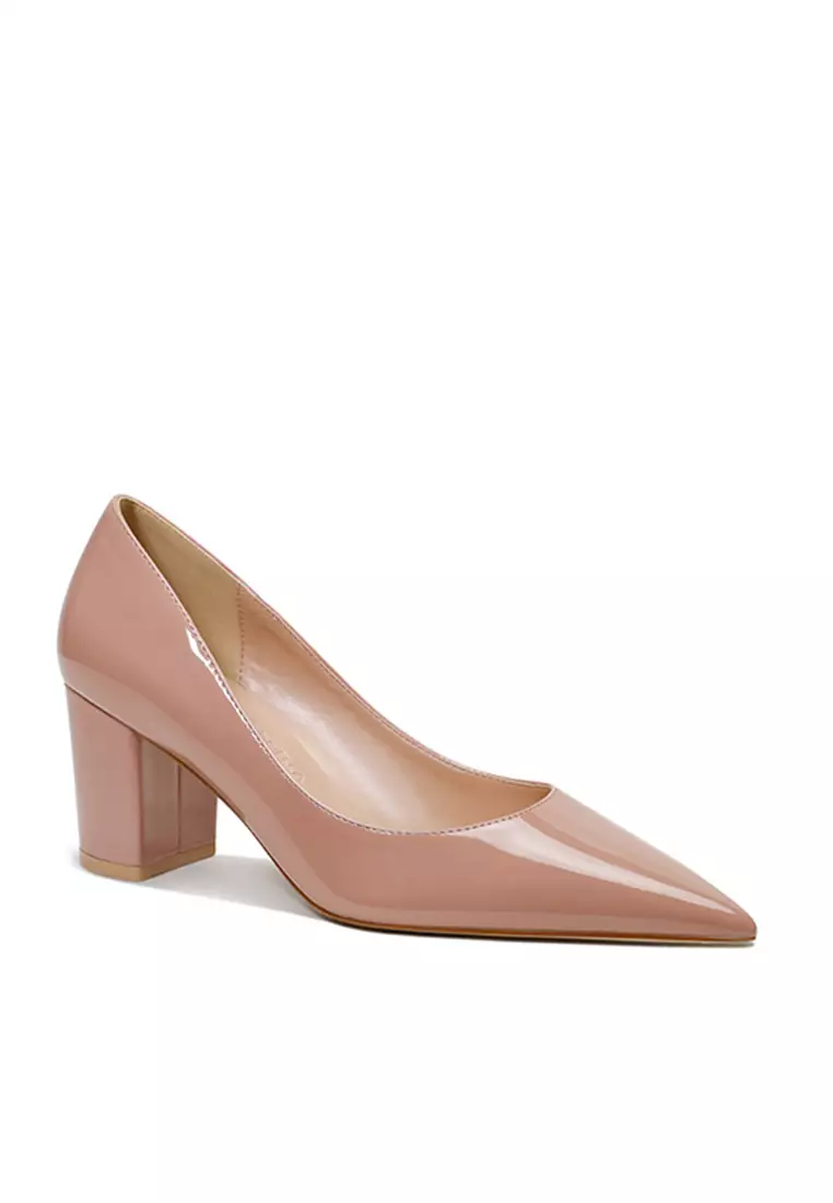 6CM Pointed Faux Patent Block Heels Shoes HZL260