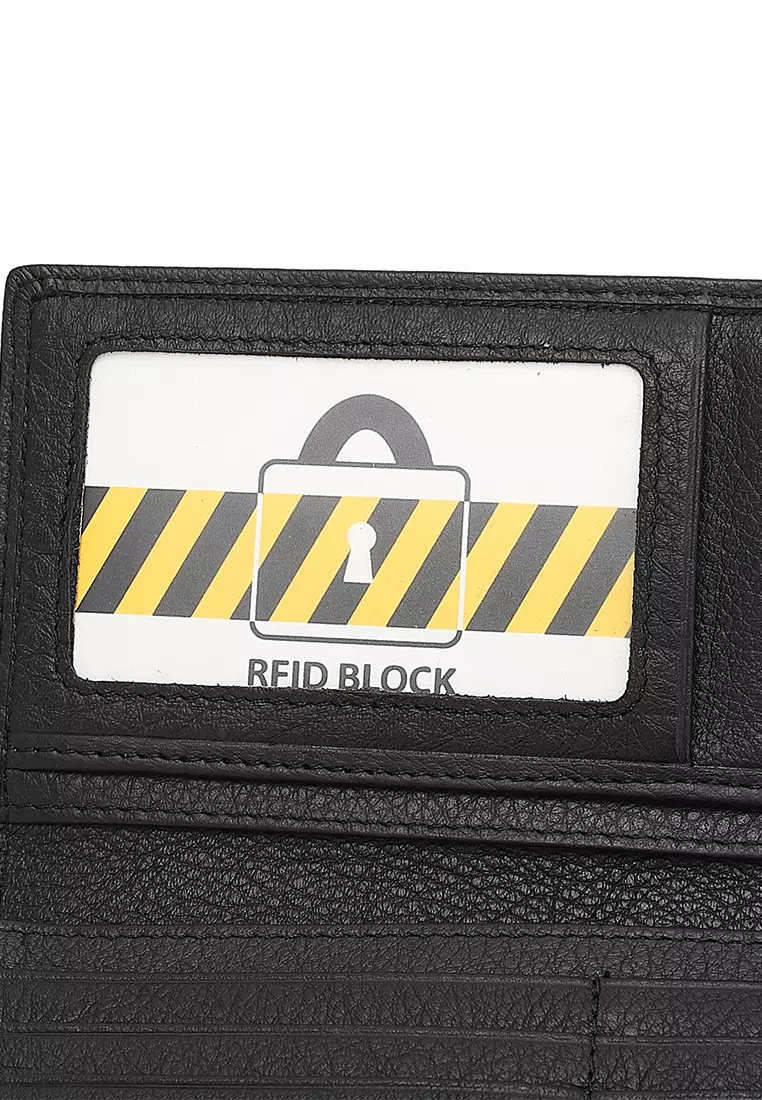 Genuine Leather RFID Long Wallet - Black