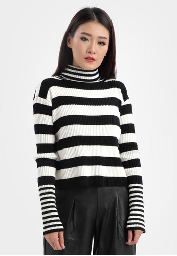 Black and White Turtle Neck Blouse