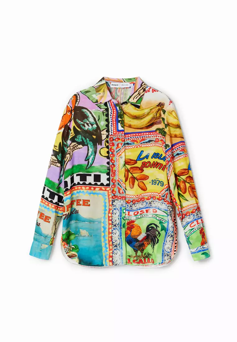 Stella Jean arty postcard shirt 