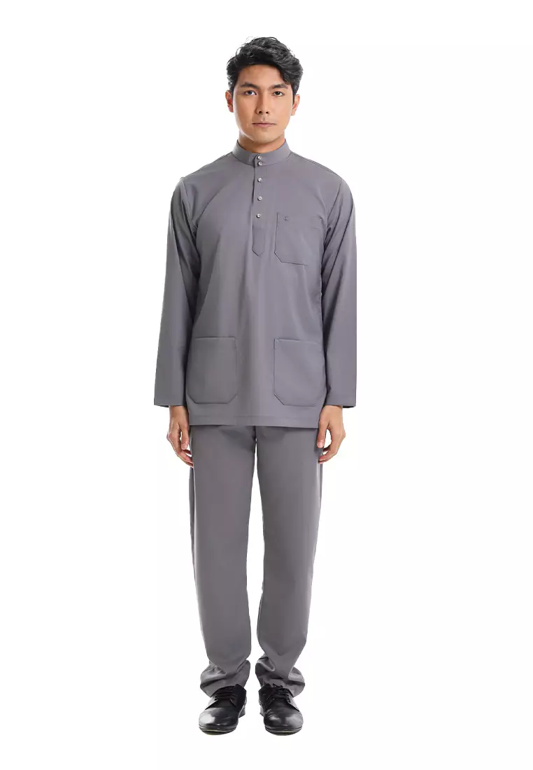 Forest x Hatta Dolmat Baju Melayu Cekak Musang Dewasa - BM24104-03DkGrey