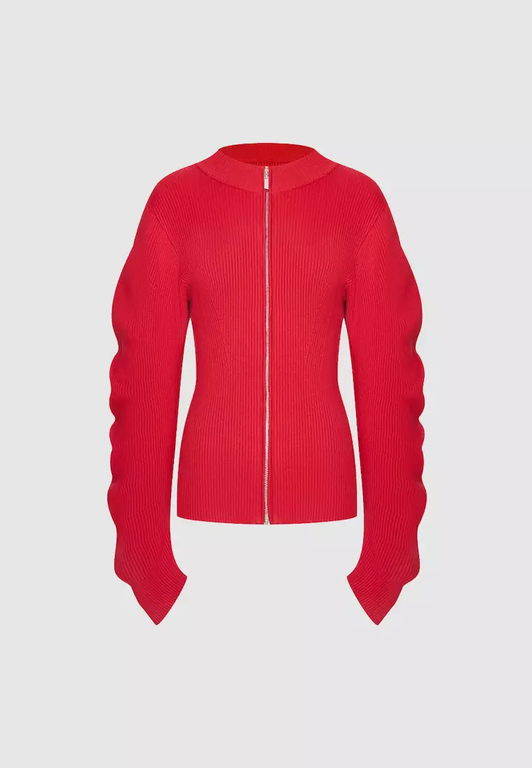 Red zipper cardigan outlet
