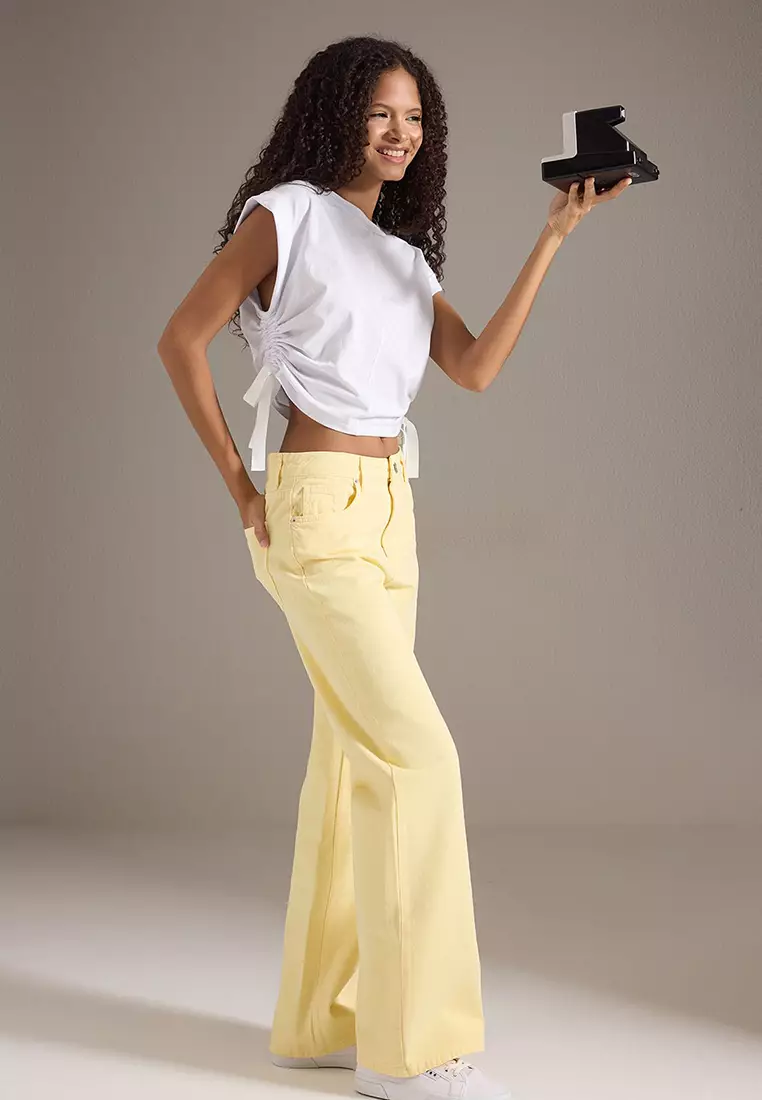 Yellow High Waist Wide Leg Jeans Twoss25Je00252