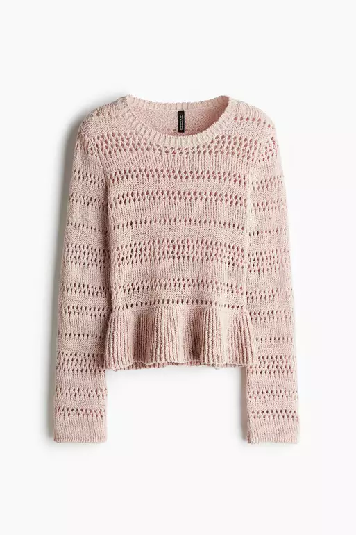 Pointelle-knit peplum jumper