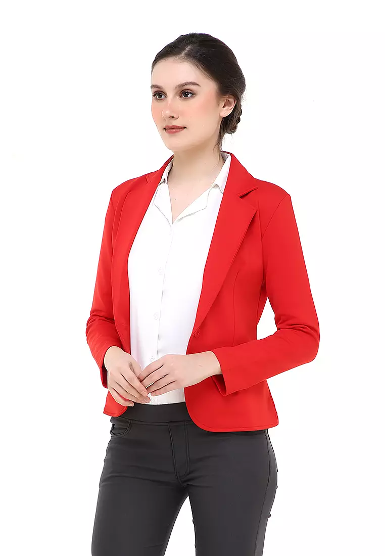 Qemsya Blazer Wanita Slim Fit Plain Suit Formal Longsleeve Material Scuba ORIGINAL - Cabe