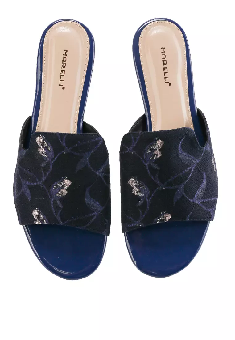 Odette Sandal wanita Flat Slip On - Navy pink