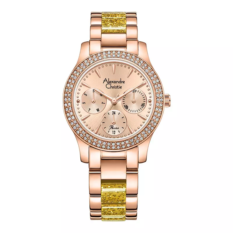 Jam Tangan Wanita Alexandre Christie Passion AC 2932 BF BRGLNLO Ladies Rose Gold Dial Dual Tone St Steel Acetate Strap