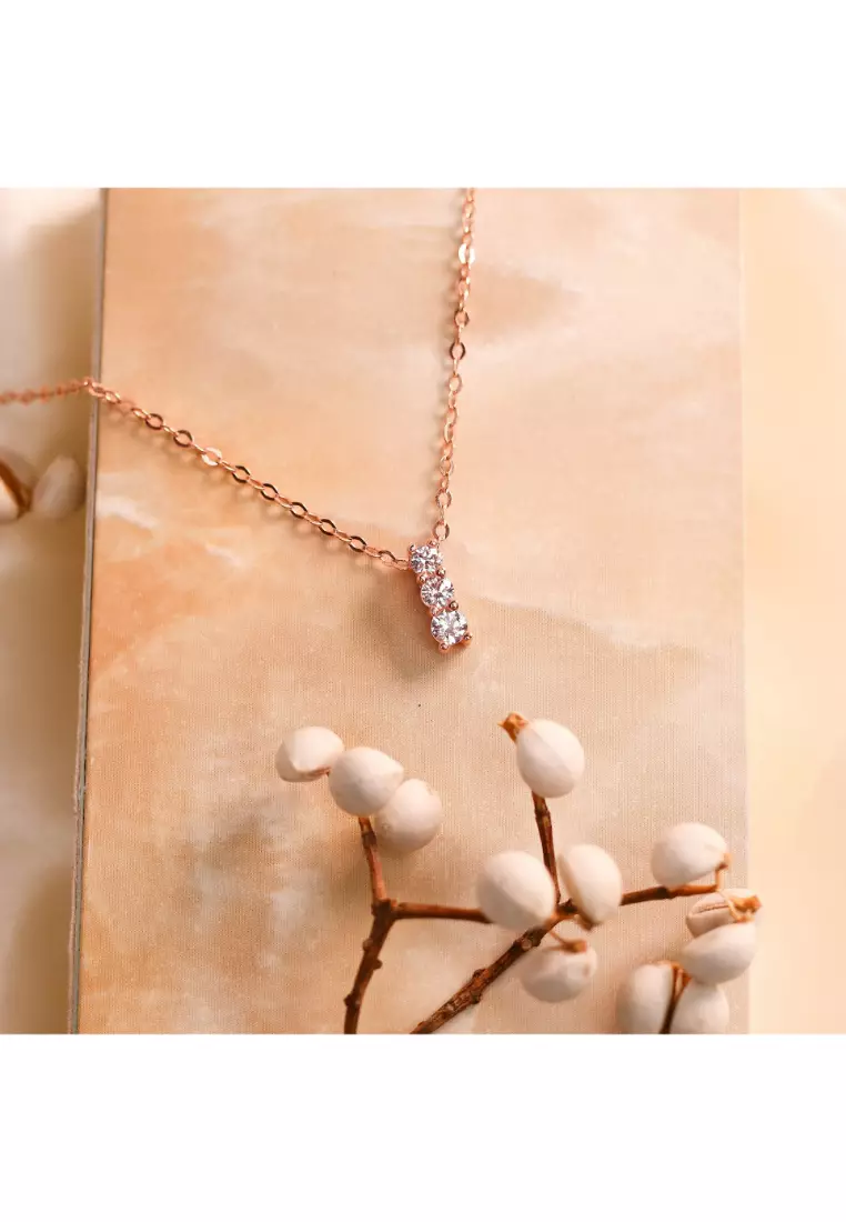 Made For The Night Triple Diamond Cubic Zirconia Rose Gold Necklace with 925 Sterling Silver