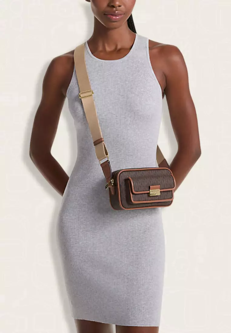 Michael Kors Bradshaw Extra-Small Signature Logo Camera Crossbody Bag Brown