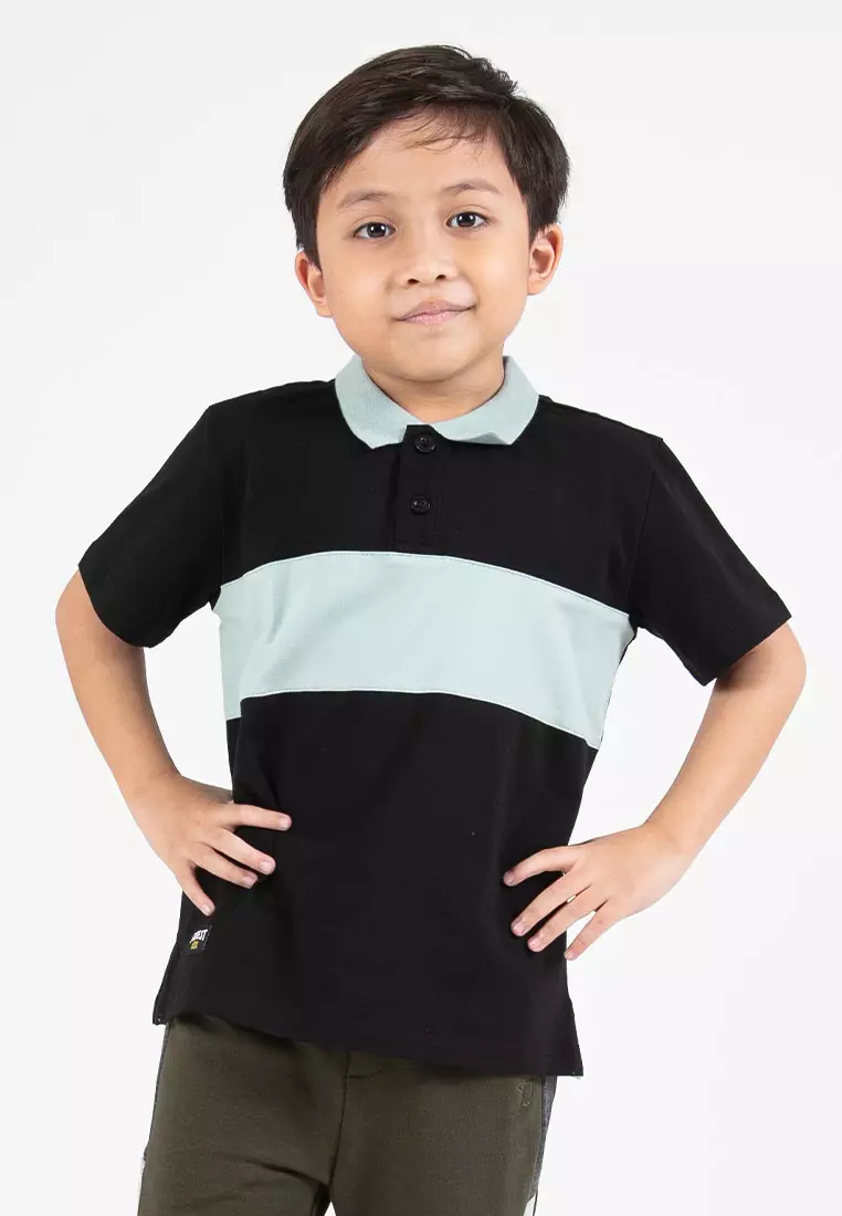 Forest Kids Premium Weight Cotton Stretchable Polo T Shirt Kids | T Shirt Baju Budak Lelaki - FK20259-01Black