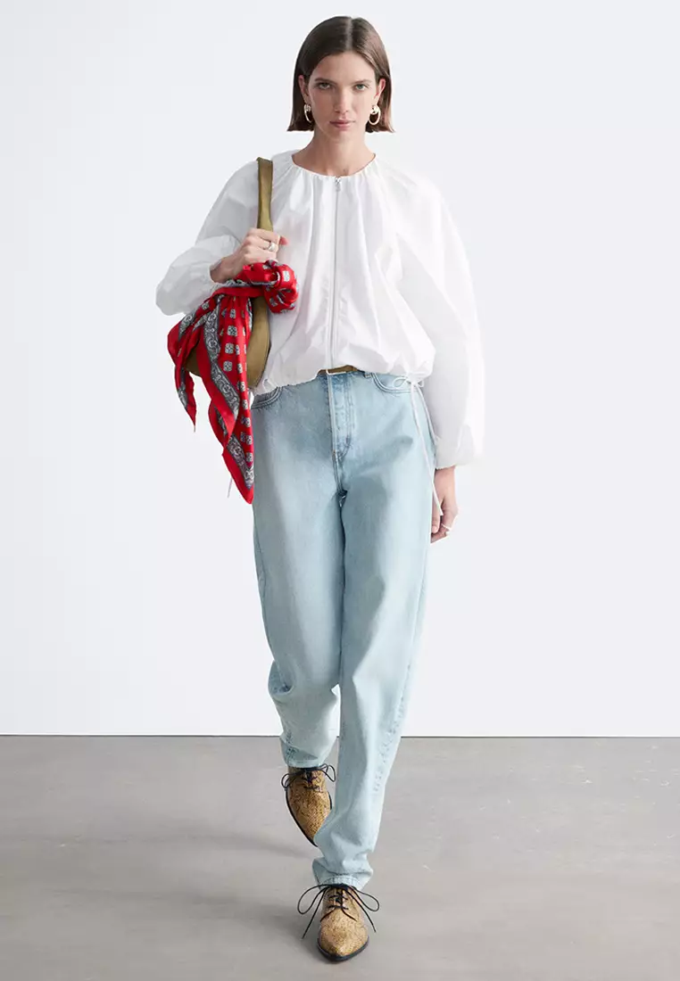 Cotton Poplin Zip-Front Blouse