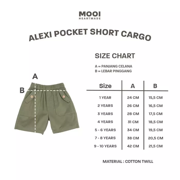 Mooi Celana Pendek Chinos Cargo Anak Alexi Pocket Short Cargo Chinos - Army Green