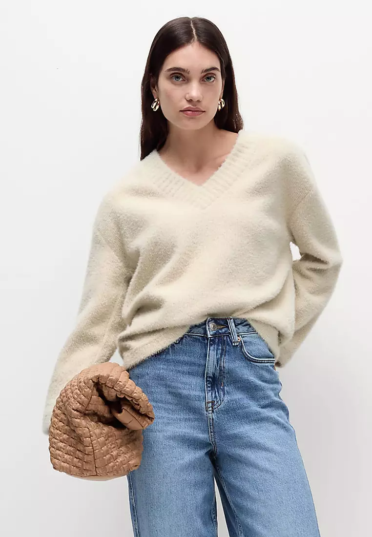 Textured V-Neck Sweatshirt