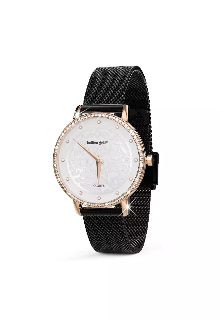 Elite Watch Embellished with Rhinestone - Rose Gold and White