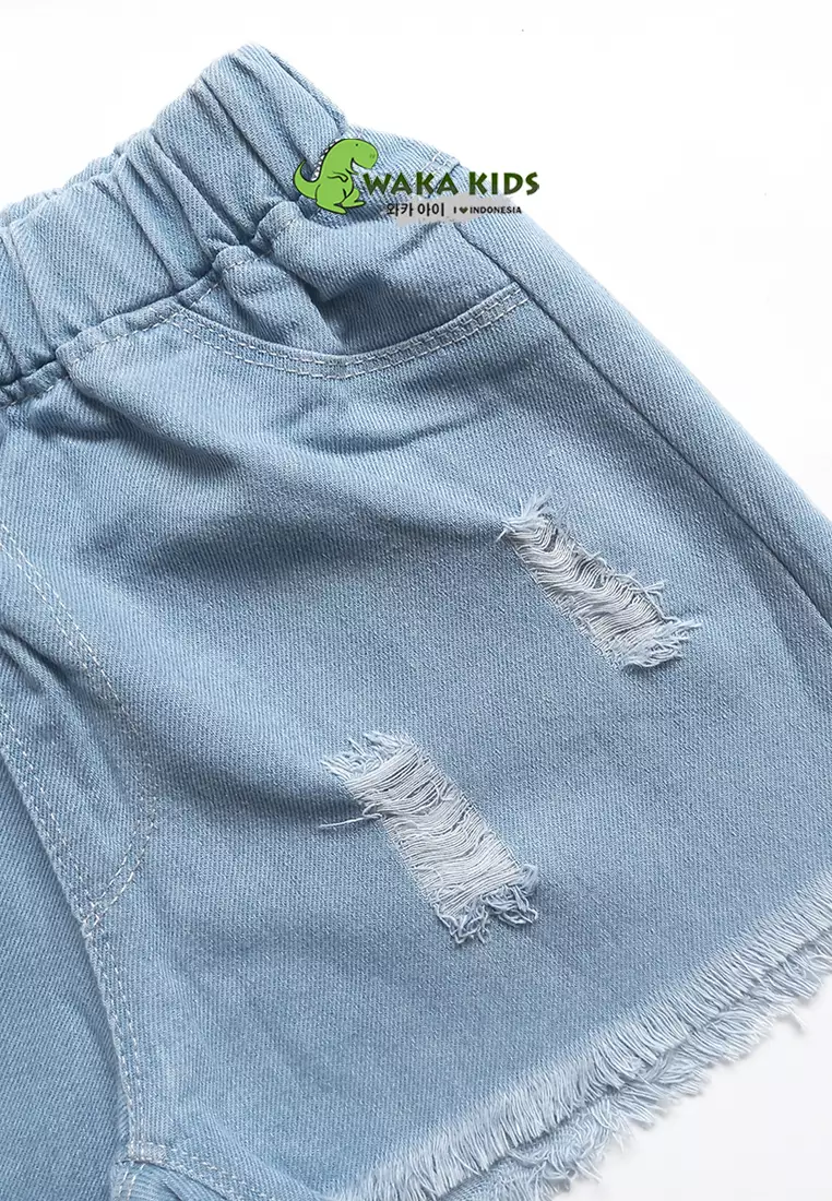 Wakakids Celana Jeans Pendek Rawis Hotpants Ripped Jeans Sobek Basic Polos 060 Vench
