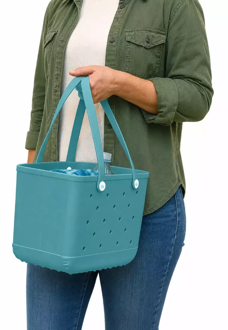 Heavy-Duty Waterproof EVA Rubber Tote Bag Utility Grocery Bag Washable Beach Bag - Twilight Teal