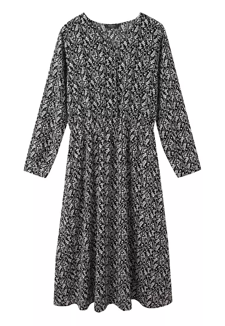 Vintage Floral Elastic Waist Chiffon Maxi Dress [DA9941]