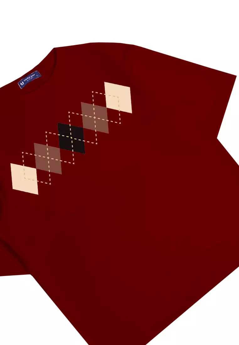 MTN18 kaos oversize korea argyle diamond rajut effect maroon
