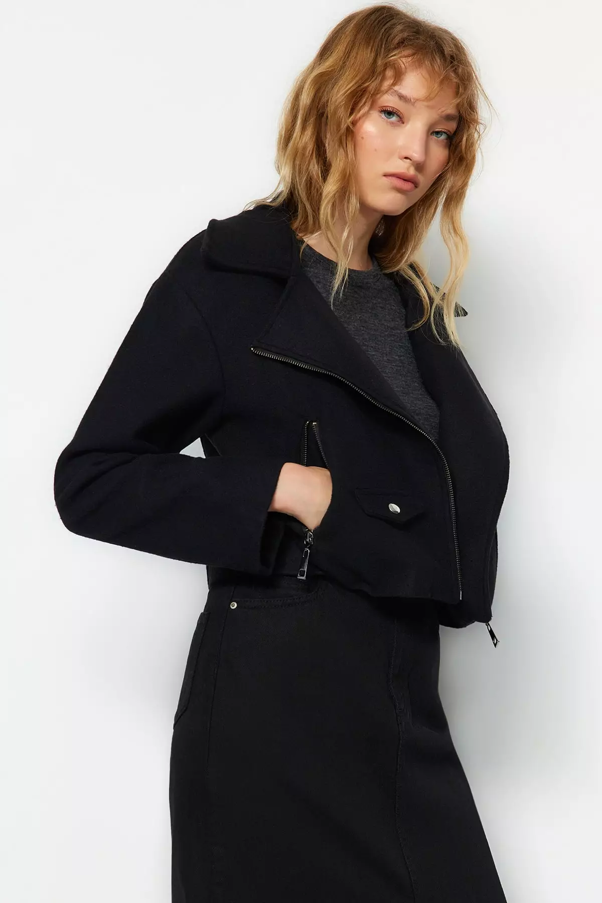 Biker wool cheap coat