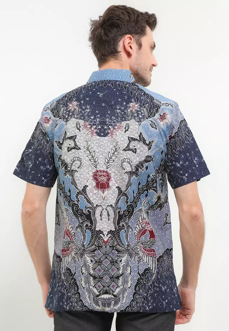 Hem Batik Pria Lengan Pendek Furing Marino Lining Blue
