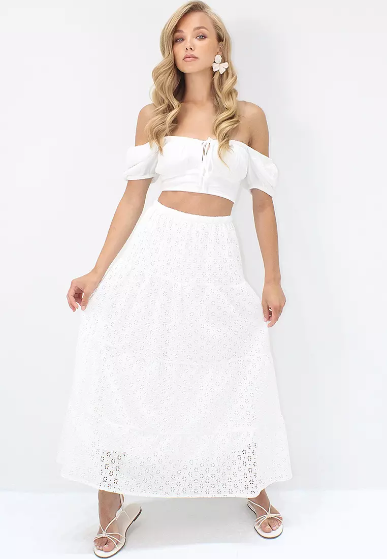 Flounce Guipure Midi Skirt