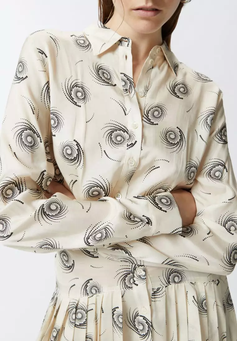 Short Twill Shirt Dress with Swirl Print