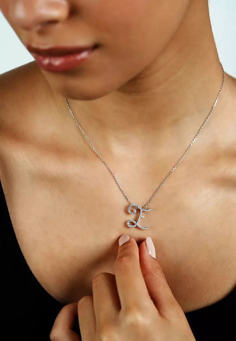 Pavé Lab Grown Diamond 'E' Initial Pendant in White Gold D/E-VVS/VS (0.33ct TDW) with chain