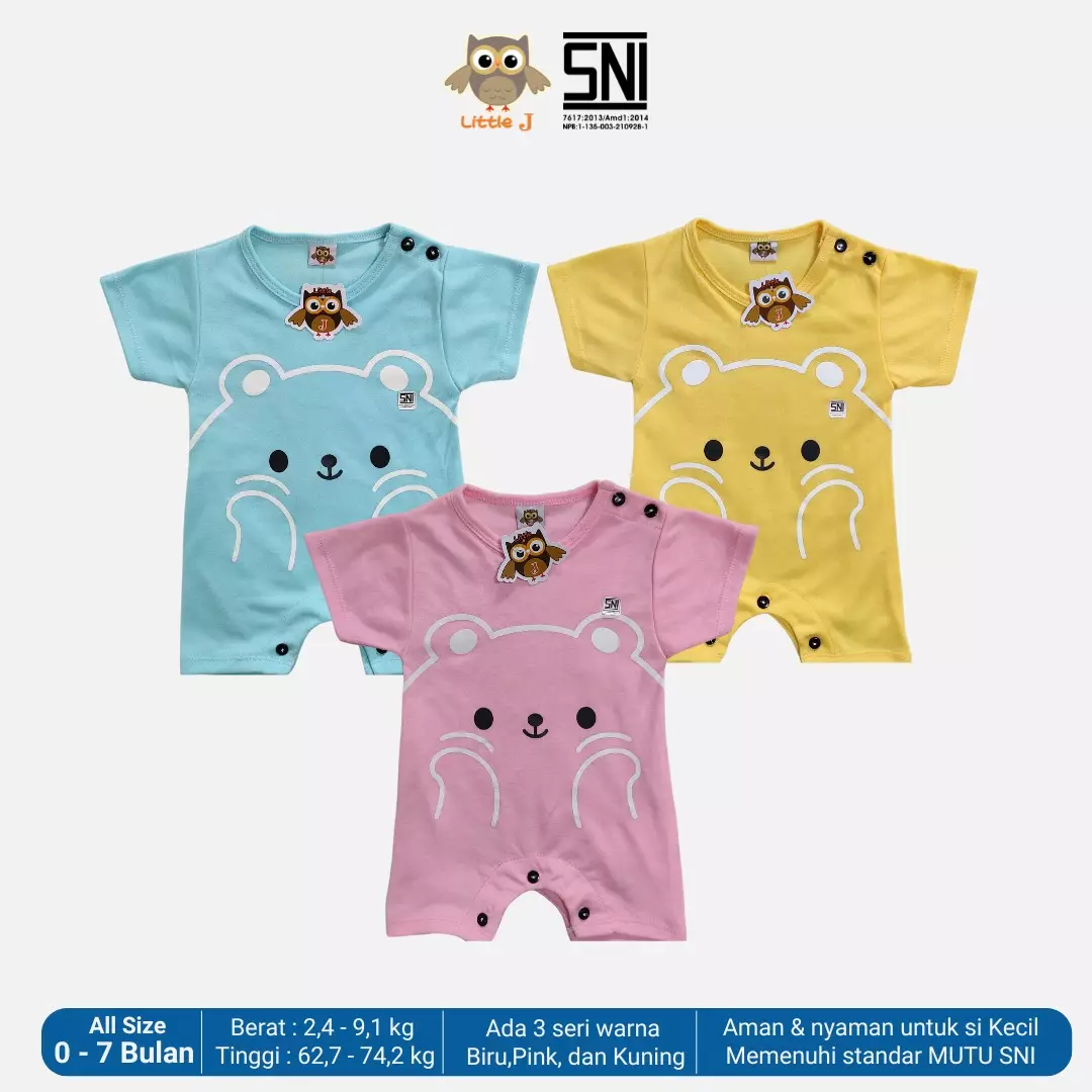 Little J Jumsuit Bayi Jumper Pendek Anak Cewek Romper Baju Kodok Motif Bear SNI Lokal