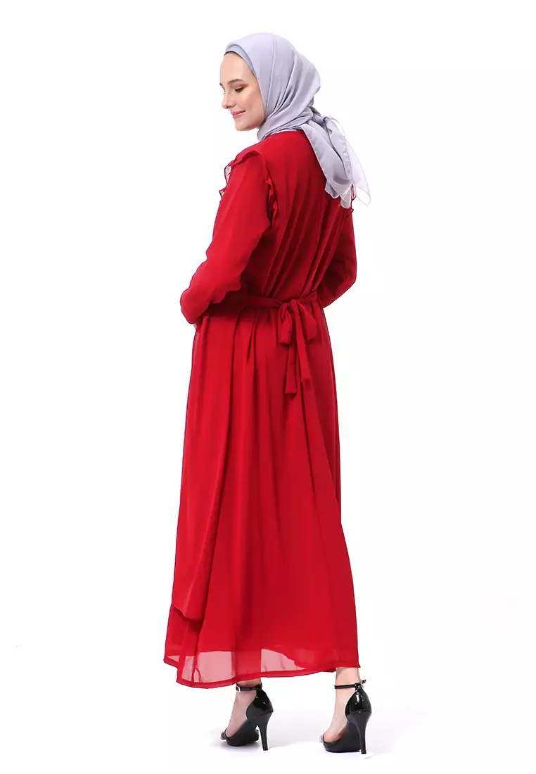 Syabrina Gamis Maxy Design Renda Fashion Muslimah Wanita High Quality - Maroon